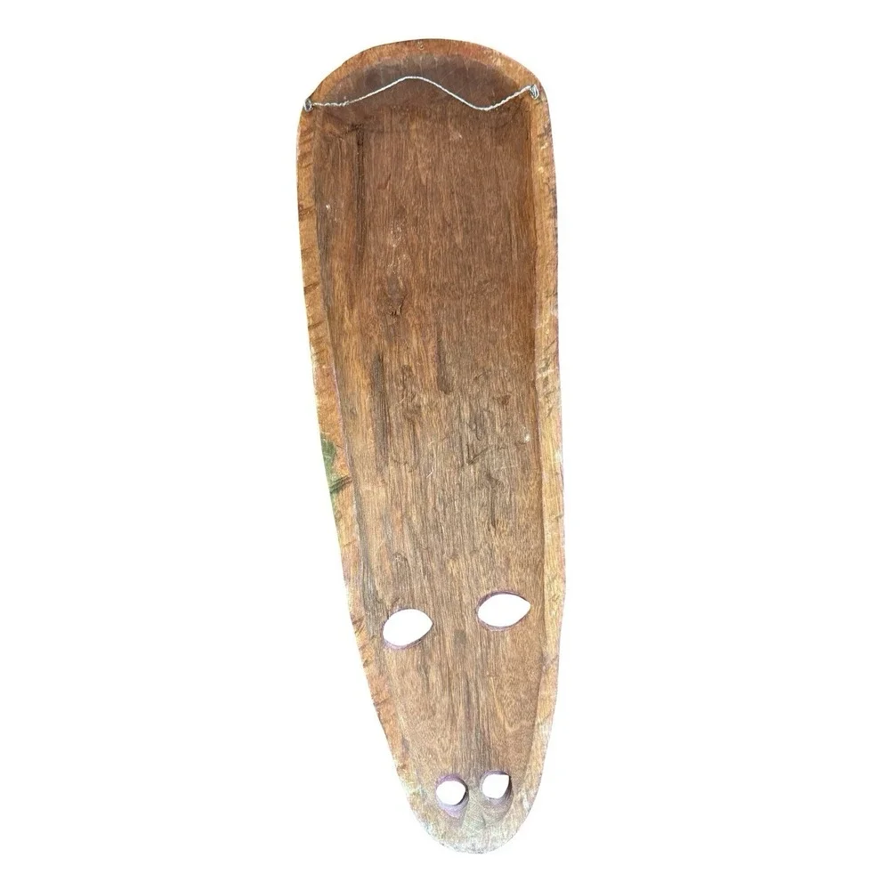 Hand Carved African Wood Wall Mask, Red,Green and Tan‎ Color Bird